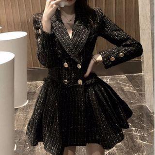 Long-sleeve Striped Collared Mini A-line Dress