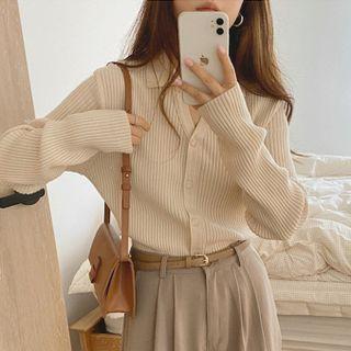 Long Sleeve V-neck Ribbed Knit Cardigan