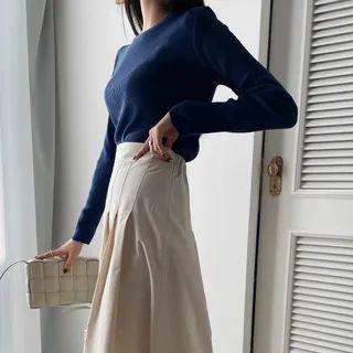 Round-neck Woolen Rib-knit Top