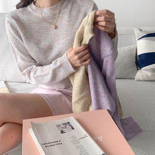 Round-neck Melange Cropped Knit Top