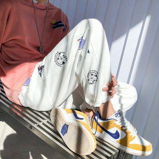 Print Drawstring-cuff Crop Sweatpants