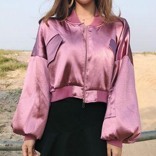 Balloon-sleeve Cropped Bomber Jacket