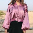 Balloon-sleeve Cropped Bomber Jacket