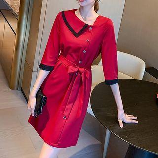 Skew Neckline 3/4-sleeve Mini A-line Dress