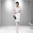 Deep V-neck Lace Sheath Dress