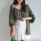 Set: Open-front Cardigan + Shirred Camisole Top