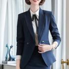 Double-breasted Blazer / Dress Pants / Fitted Skirt / Tie-neck Shirt / Set