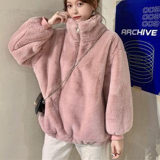 Fluffy Mock-neck Half-zip Sweatshirt
