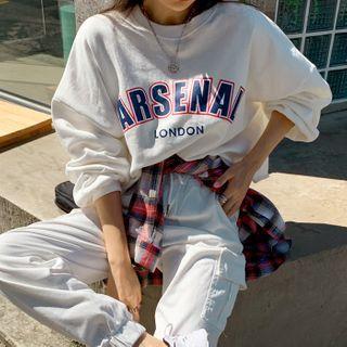 Letter Fray-hem Oversized Sweatshirt