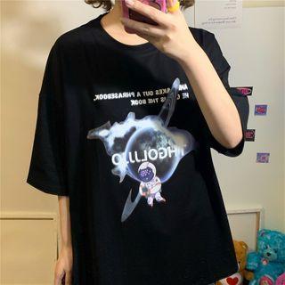 Cartoon Astronaut Print Short-sleeve T-shirt