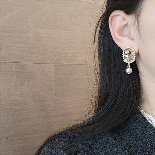Faux Pearl Earring 1 Pair - S925 Silver Needle - White Faux Pearl Trim - Dark Purple - One Size