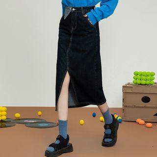 Front-slit Midi Denim Pencil Skirt