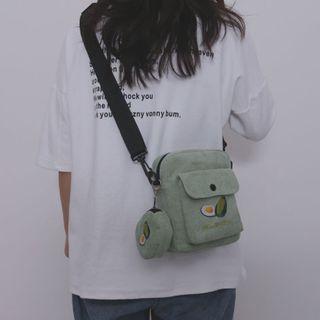 Corduroy Embroidered Crossbody Bag