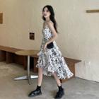 Spaghetti Strap Printed Asymmetrical A-line Dress