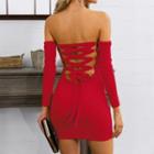 Off-shoulder Lace Up Bodycon Dress