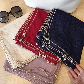 Faux Pearl Trim Plain Shawl