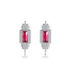 Sterling Silver Elegant Bright Geometric Rectangular Red Cubic Zirconia Stud Earrings Silver - One Size