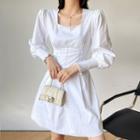 Lantern-sleeve Square-neck Mini A-line Dress
