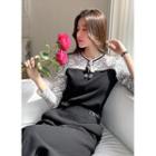 Contrast-trim Lace-panel Top