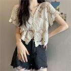 Cut Out V Neck Short Sleeve Knitted Cardigan