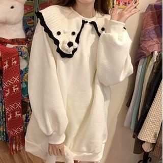 Floral Collared Sweater White - One Size