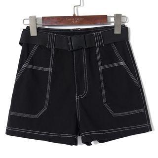 High Waist Contrast Stitching Hot Pants