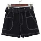High Waist Contrast Stitching Hot Pants