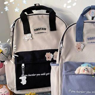 Lettering Two-tone Zip Backpack