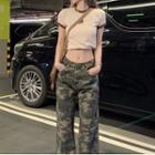 Short-sleeve Number Print T-shirt / Camouflage Print Baggy Jeans