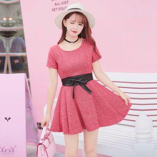 Plain Cutout Long-sleeve Dress