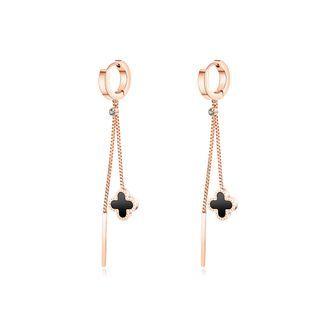Fashion And Simple Plated Rose Gold Four-leafed Clover Tassel 316l Stainless Steel Earrings With Cubic Zirconia Rose Gold - One Size