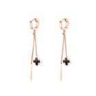Fashion And Simple Plated Rose Gold Four-leafed Clover Tassel 316l Stainless Steel Earrings With Cubic Zirconia Rose Gold - One Size