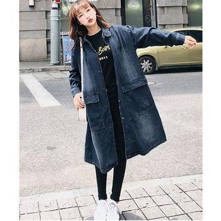Pocketed Long Denim Jacket