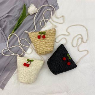 Woven Cherry Bucket Bag