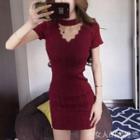 Cut Out Front Short Sleeve Knit Dress