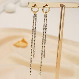 Rhinestone Fringed Earring 925 Silver - Gold - One Size