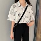 Printed Elbow-sleeve Shirt / Cropped Straight-fit Pants