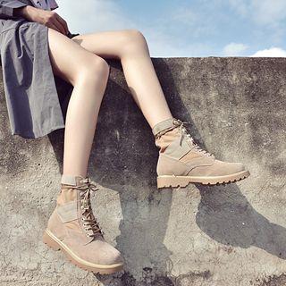 Faux-suede Panel Lace-up Ankle Boots