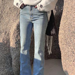 High-waist Washed Split Boot-cut Jeans