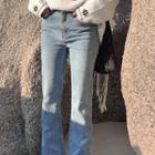 High-waist Washed Split Boot-cut Jeans