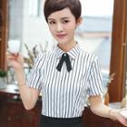 Short-sleeve Striped Shirt / Pencil Skirt / Slim-fit Pants