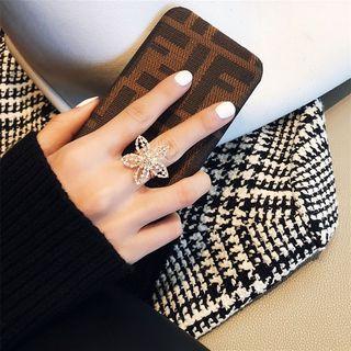 Floral Rhinestone Open Ring White & Gold - One Size