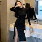 Long-sleeve Glitter Traditional Chinese Midi Dress
