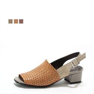 Genuine Leather Mesh Panel Sandals
