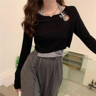 Set: Halter Top + Long-sleeve Cropped T-shirt