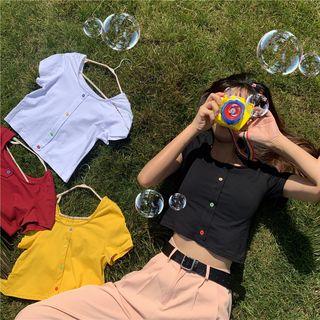 Square-neck Button Cropped Top