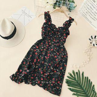 Lace-up Floral Sleeveless Dress