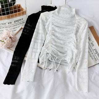 Cowl-neck Drawstring Lace Top