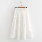 Embroidered A-line Midi Skirt White - One Size