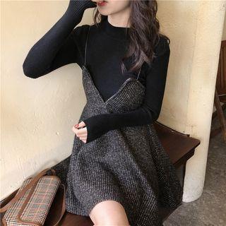 Long-sleeve Top / Spaghetti-strap Woolen Dress